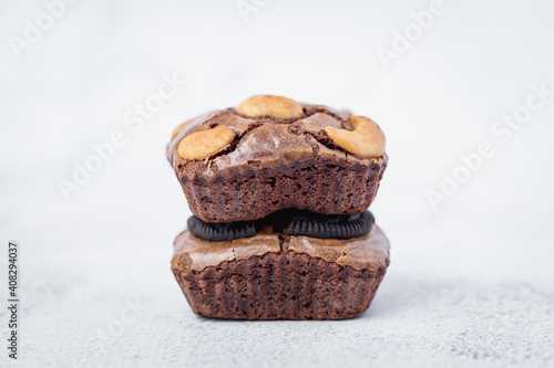 Brownies cake on white back...