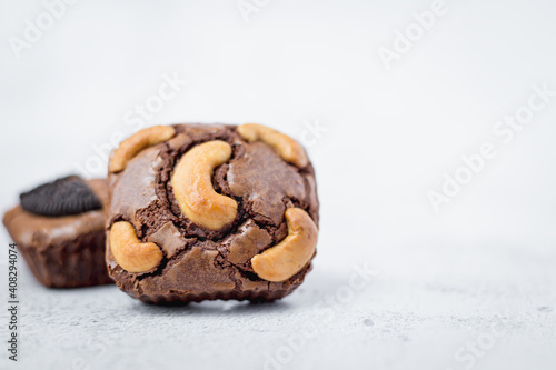Brownies cake on white back...