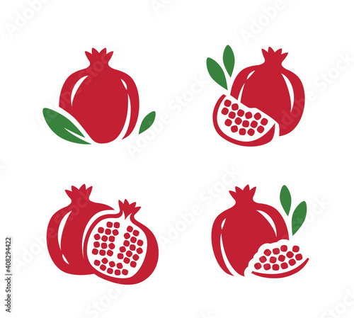 Pomegranate, seeds garnet icons set. Fruit symbol vector