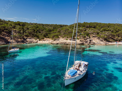 sailboat at anchor  Cala Portals Vells  Calvia  Mallorca  Balearic Islands  Spain