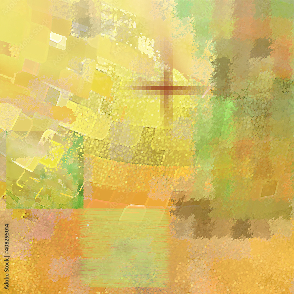 Fototapeta premium Illustration numérique abstraite, motif paysage vue du ciel, carrés et lignes, oeuvre d'art moderne, couleurs automne