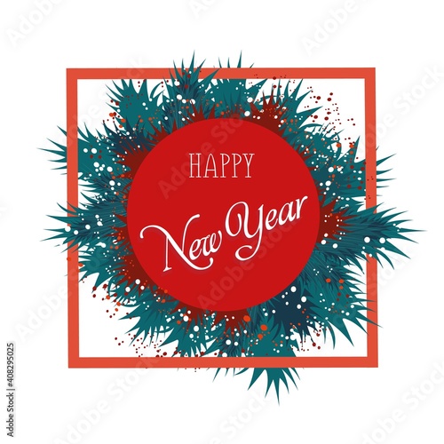 Happy New Year script text hand lettering. Design template greeting card for Merry Christmas and happy new year.