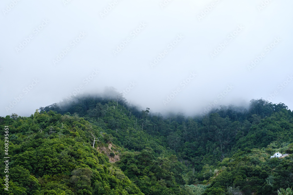 mountain peak covered by clouds