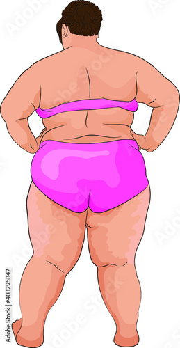 Woman in pink underwear with signs of obesity