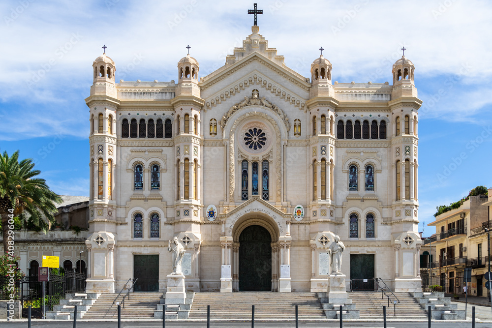 Facade of Reggio Calabria Cathedral built in 1928 in modern eclectic style, Calabria, Italy