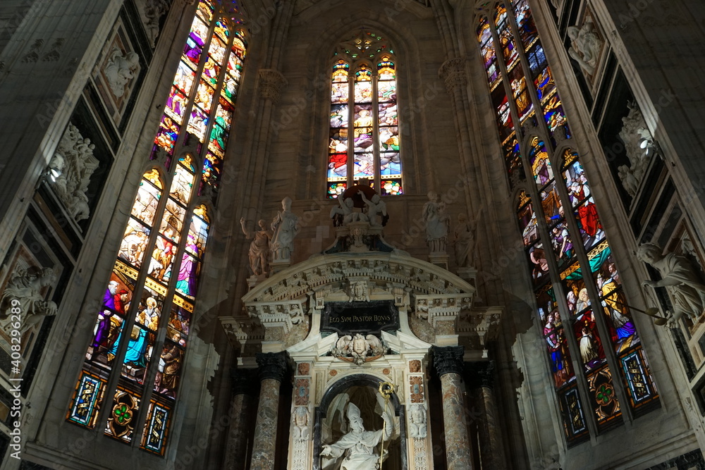 Stained Glass at Milan Cathedral or Milan Duomo aka Duomo di Milano in Italy - ステンドグラス ドゥオーモ ミラノ大聖堂 イタリア