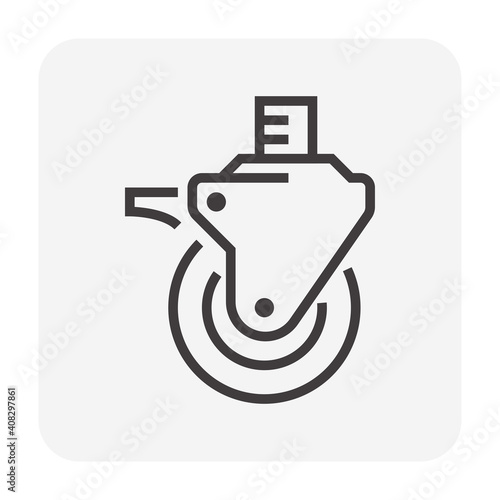 *DES*
Scaffold caster wheel vector icon. Anti skid swivel type. Item is a construction equipment and component of scaffold. Consist of rubber wheel, brake and adjustable screw. For rolling to move sca