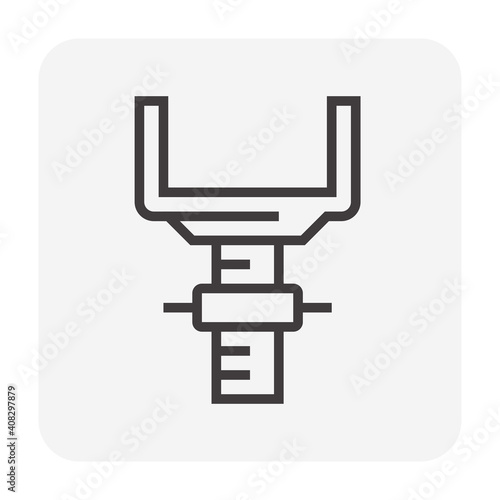 U-head jack scaffolding icon. Item is a construction equipment part of scaffold and formwork. Consist of adjustable screw and U-shape of steel. Use to hold square beam and adjust to different height.