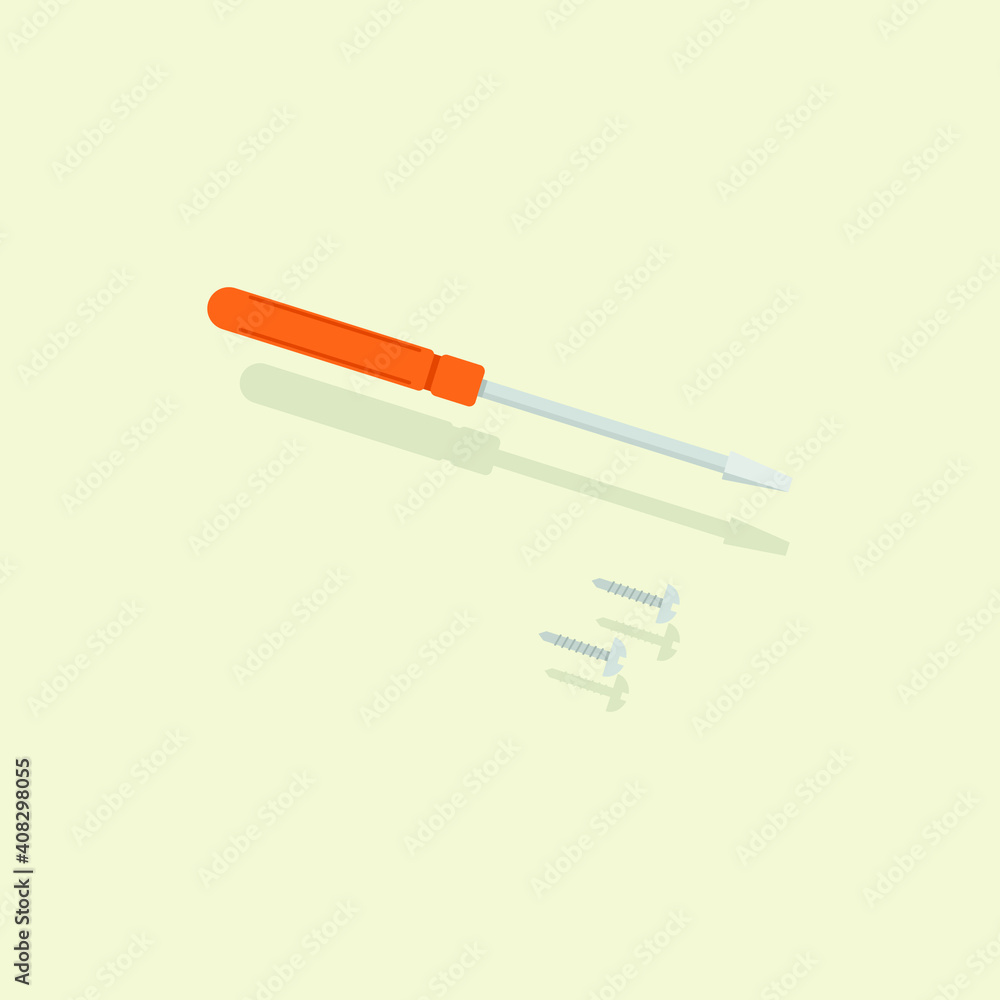 screwdriver with brown handle and two screws, created in flat, vector icon screwdriver with brown handle and two screws, created in flat, vector icon