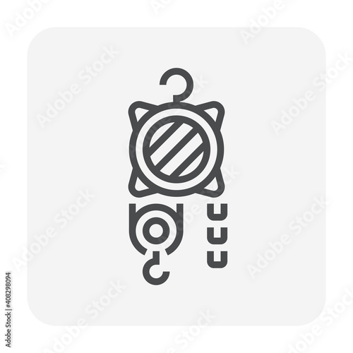 Manual chain hoist or steel chain block hoist vector icon. Lifting equipment include pulley, hook, lever, trolley, mechanical for factory, construction site, garage, workshop, warehouse and dock.