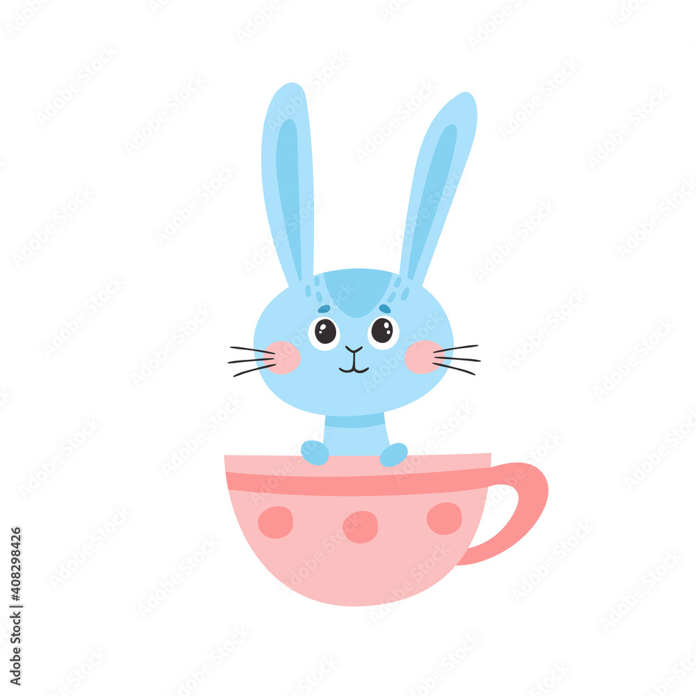 Cute blue rabbit in cup for easter isolated on white. Cute blue rabbit in cup for easter isolated on white.