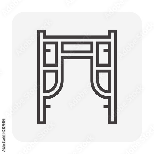 Main frame scaffolding or H-frame vector icon. Item is a construction equipment and component of ringlock scaffolding system. Use as temporary working platform or structure for building construction.