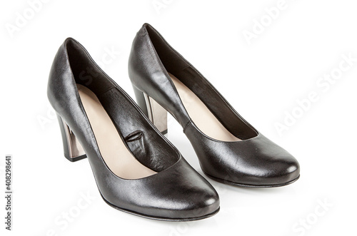 Leather high heels isolated on a white background
