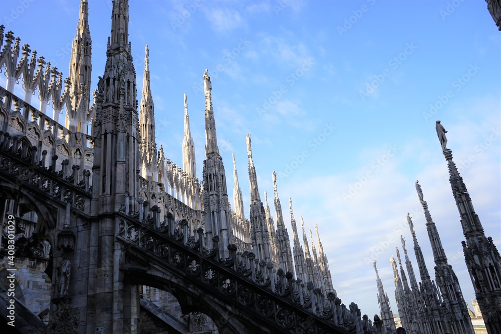 Roof top of Milan Cathedral or Milan Duomo aka Duomo di Milano in Italy - ドゥオーモ ミラノ大聖堂 屋上 イタリア