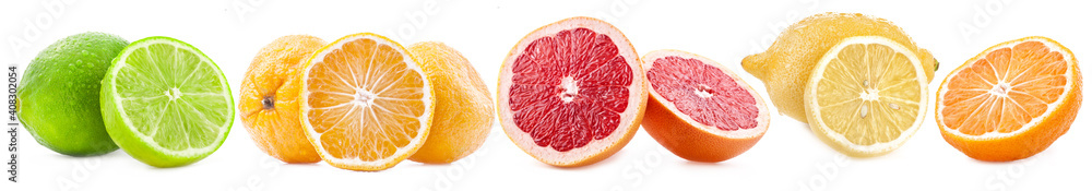 Orange, tangerine, lime, lemone and grapefruit isolated on white background Orange, tangerine, lime, lemone and grapefruit isolated on white background