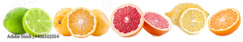Orange, tangerine, lime, lemone and grapefruit isolated on white background