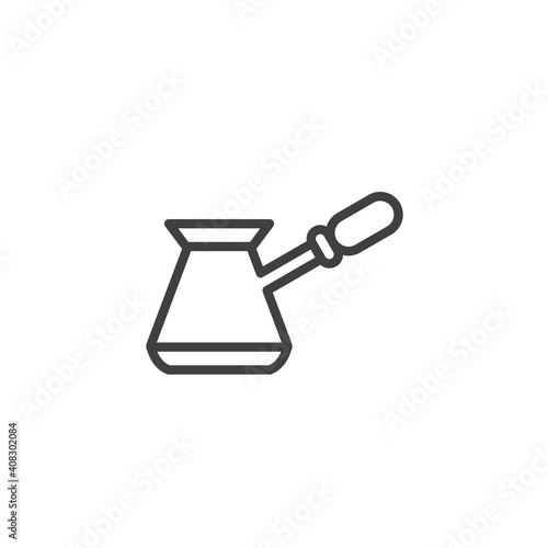 Coffee cezve line icon. linear style sign for mobile concept and web design. Turkish coffee brewing outline vector icon. Symbol, logo illustration. Vector graphics