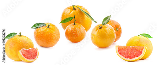 Grapefruit, orange and tangerine isolated on white background