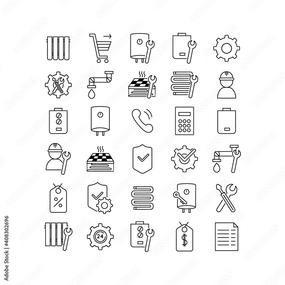 Fototapeta premium Heating icon collection isolated on white background. Heating systems vector icons.