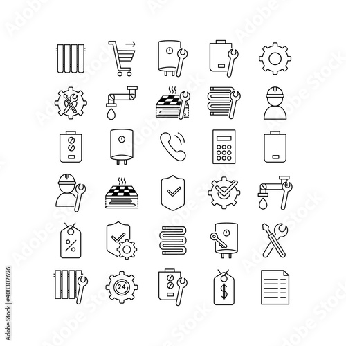Heating icon collection isolated on white background. Heating systems vector icons.