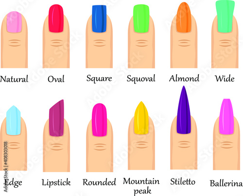 Colorful collection of fingernails with different shape