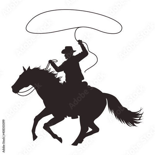cowboy figure silhouette in horse lassoing