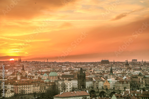 Prag Panorama bei Sonnenuntergang