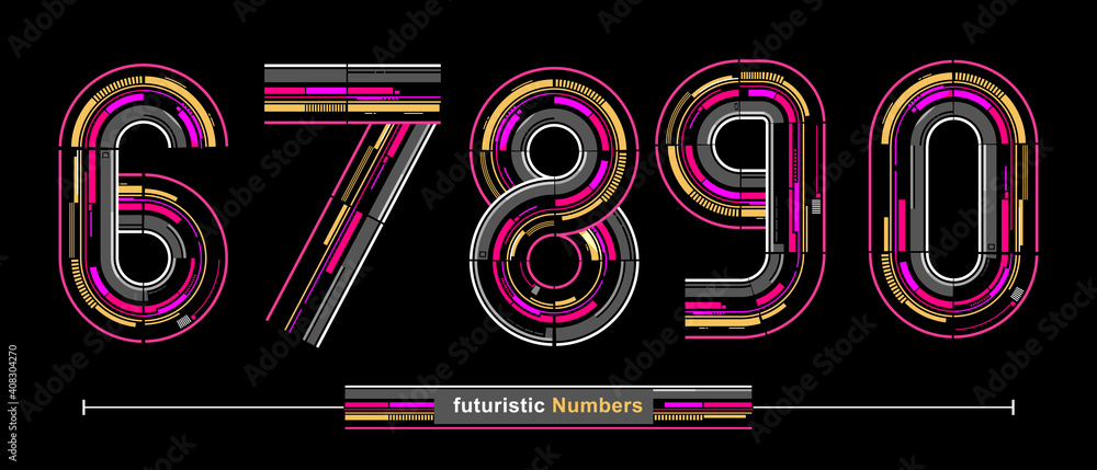 Numbers Typography Font futuristic modern style in a set 67890 - obrazy, fototapety, plakaty 