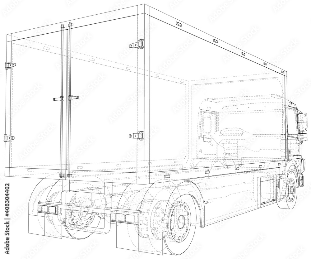 Cargo van vector. Wire-frame Truck freight. Wire-frame line isolated. Vector rendering of 3d.