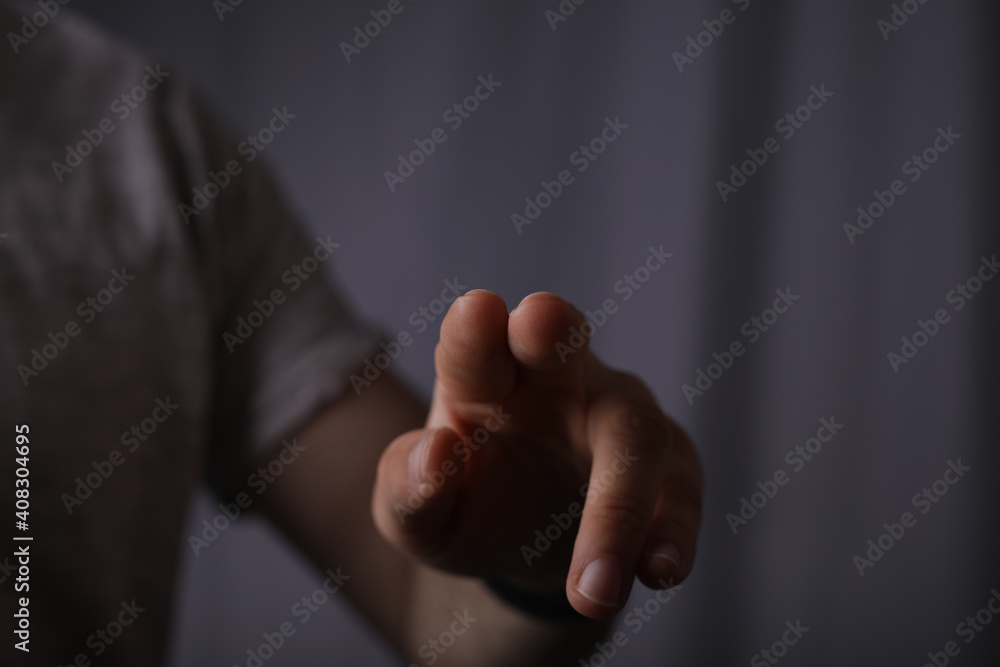 press young man finger pointing touch press young man finger pointing touch
