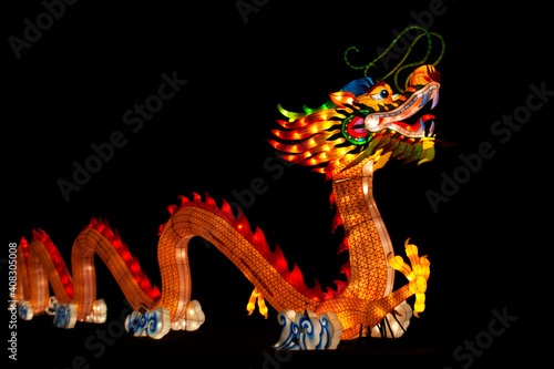 Chinese New Year dragon lanterns composition glowing at night