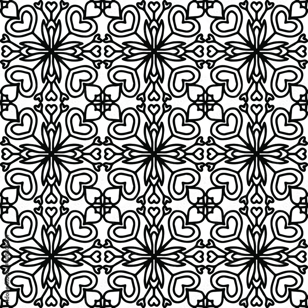 Seamless tiles with hearts drawn floral ornaments on a white background for coloring, vector, hearts Seamless tiles with hearts drawn floral ornaments on a white background for coloring, vector, hearts
