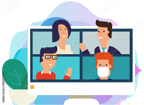 Concept of remote working and working in virtual reality. Teleconference
