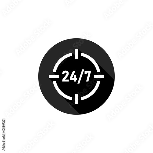Support sign. 24 hour assistance icon. 24/7 Service open 24h hours a day and 7 days a week. Vector illustration