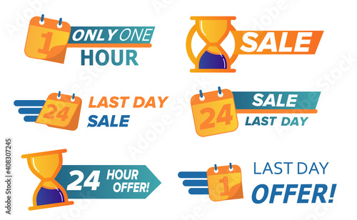 Sale countdown badges. Last minute offer banner, one day sales and 24 hour sale promo stickers. business limited special promotions, best deal badge.