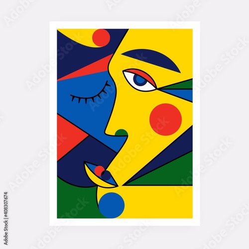 Modern abstract face portrait. Contemporary colorful background Cubism style for print, cards, textile. Vector fashion abstraction poster