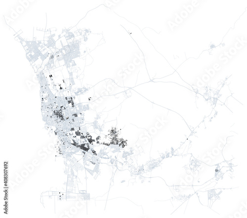Streets of Jeddah, city map, Saudi Arabia, satellite view. Street and building. Surrounding area