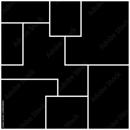 Vector mood board of eight frames. Black photo collage templates.