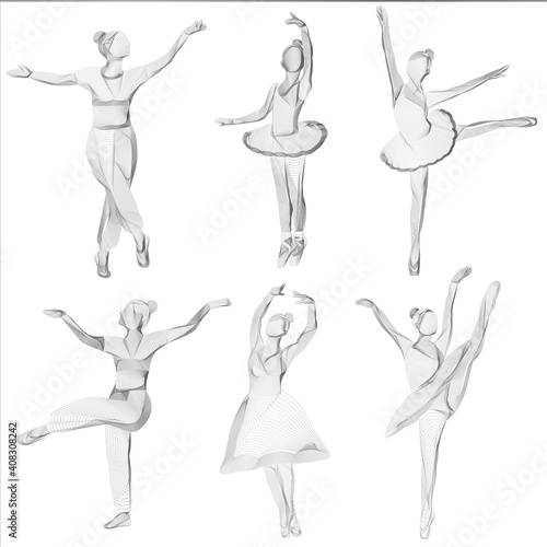 vector silhouette of dancing girl thin lines