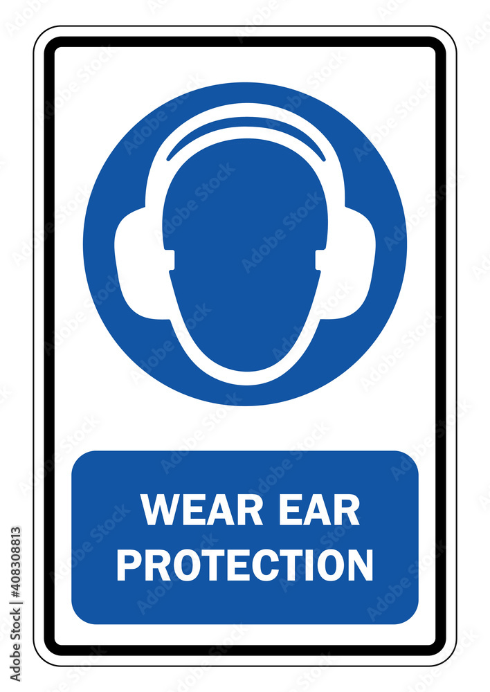 Mandatory label to wear ear protection. Vector illustration