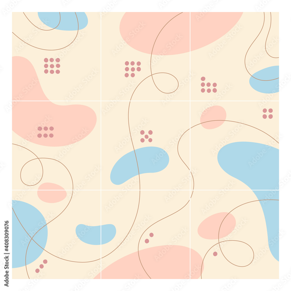Set of nine abstract backgrounds, isolated squares. Simple shapes for modern style post, creative cards, games, sales, web, posters. Grid for social media templates. Pastel colors (easily changeable)