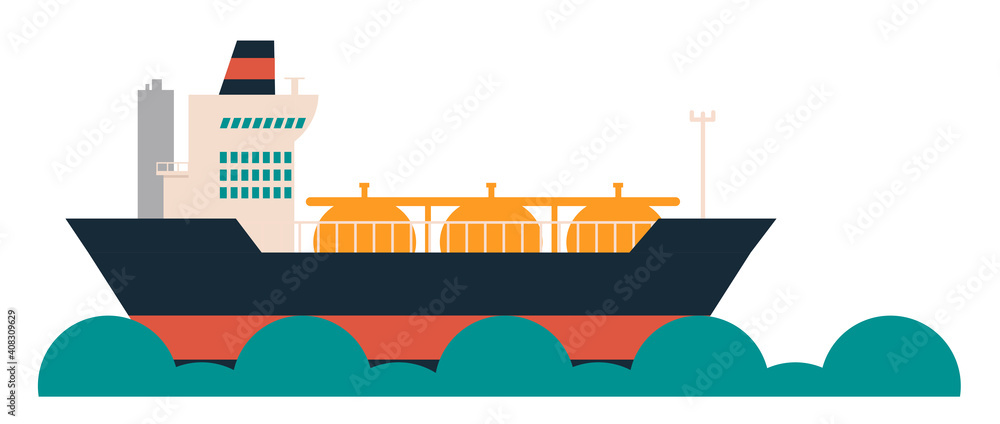 Ship transporting oil. Flat design illustration. Vector