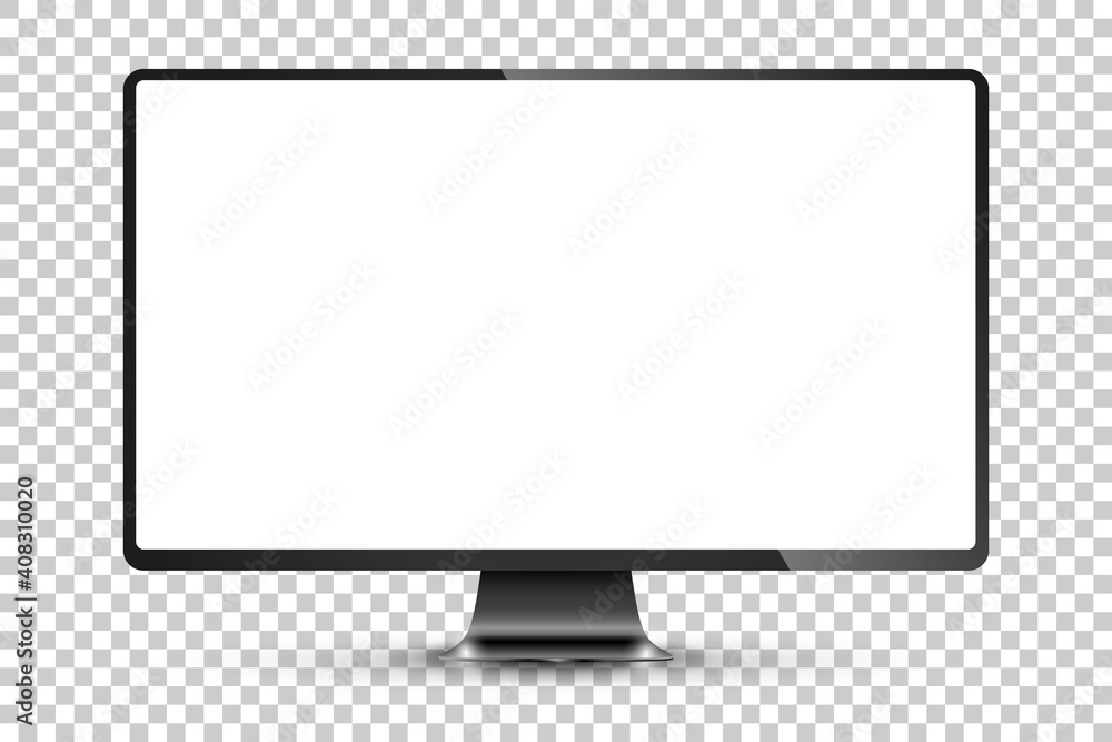 Trendy realistic thin frame monitor mock up with blank white screen isolated. PNG. Vector illustration Trendy realistic thin frame monitor mock up with blank white screen isolated. PNG. Vector illustration