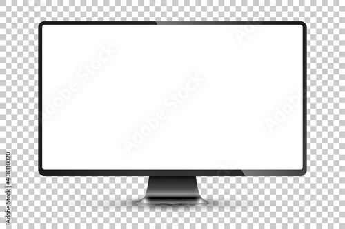 Trendy realistic thin frame monitor mock up with blank white screen isolated. PNG. Vector illustration