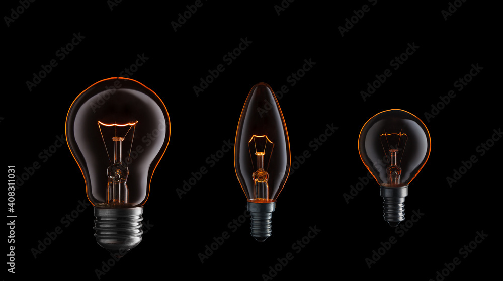 Collection of burning light bulbs.