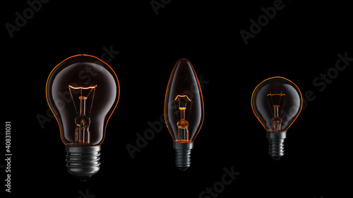 Collection of burning light bulbs.