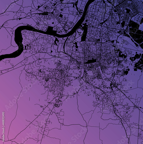 Kolkata, West Bengal, India (IND) - Urban vector megacity map with parks, rail and roads, highways, minimalist town plan design poster, city center, downtown, transit network, gradient blueprint