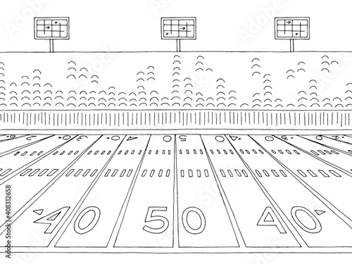 Stadium American football sport graphic black white sketch illustration vector