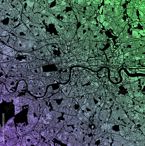London, Westminster, United Kingdom (GBR) - Urban vector megacity map with parks, rail and roads, highways, minimalist town plan design poster, city center, downtown, transit network