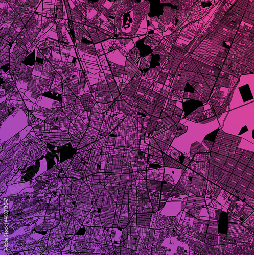 Mexico City, Distrito Federal, Mexico (MEX) - Urban vector megacity map with parks, rail and roads, highways, minimalist town plan design poster, city center, downtown, transit network